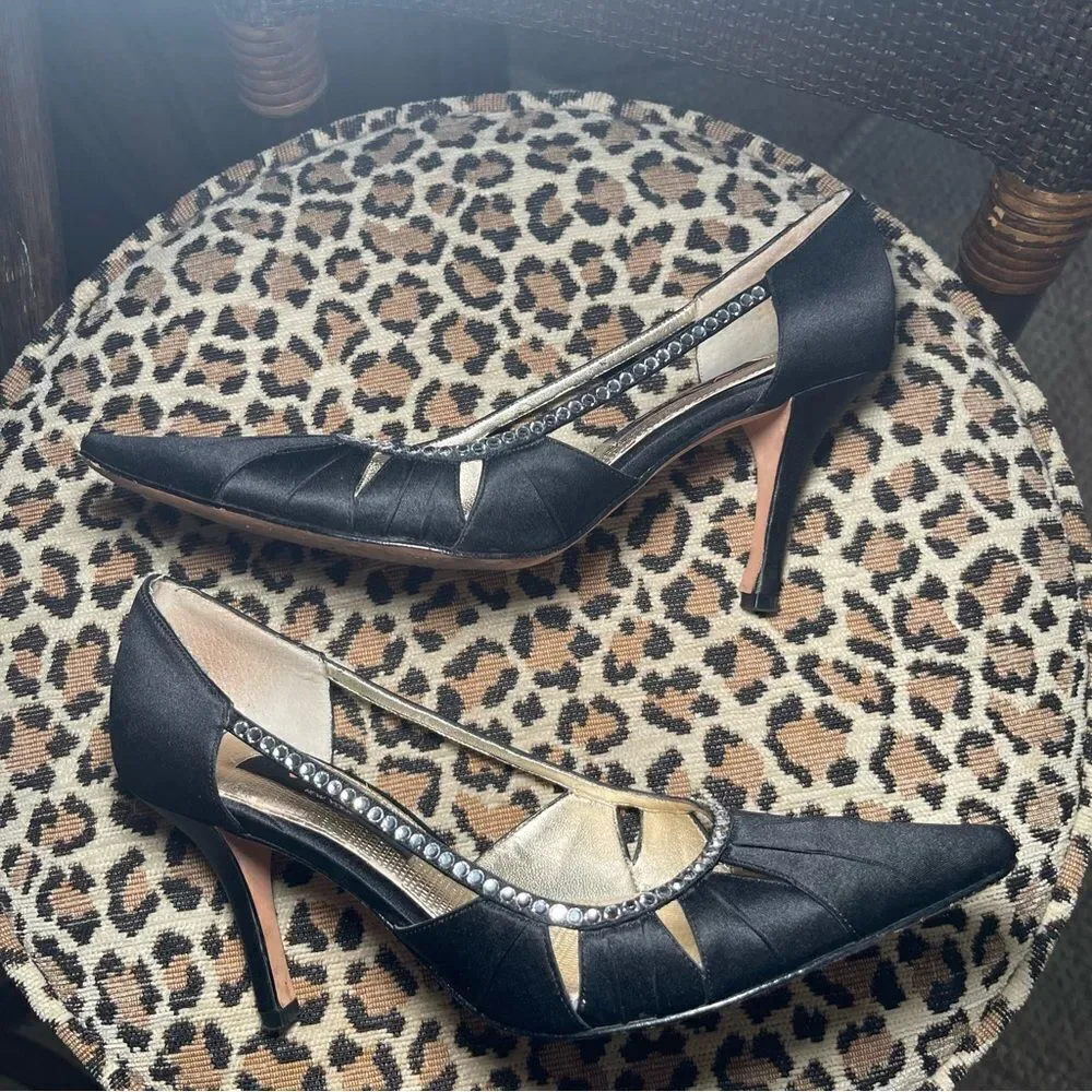 Black Rhinestone Pointy Toe Heels - Picture 2 of 5